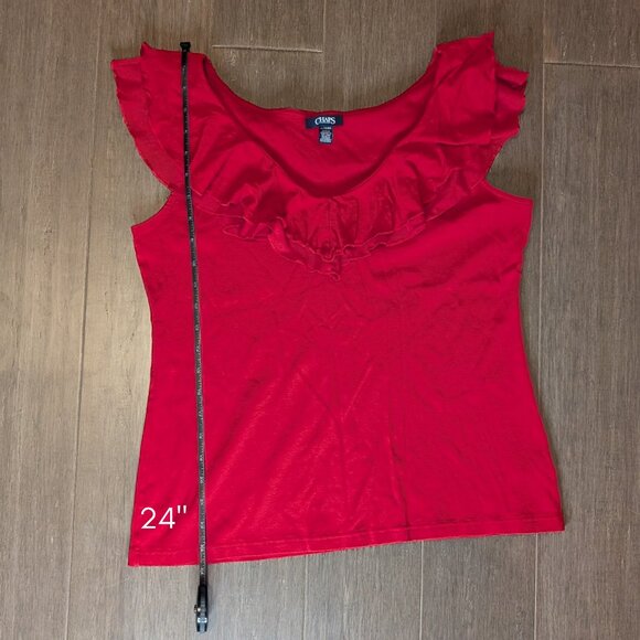 Chaps, Ruffled Neckline Sleeveless Top, Red, Sz XL - Picture 6 of 7